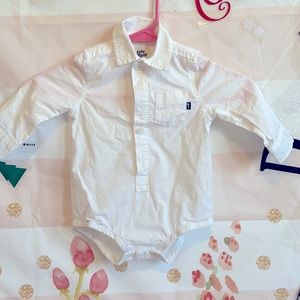 Toddler long sleeve white collar bodysuit.